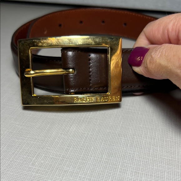 Ralph Lauren Brown Leather Belt with Gold Buckle VINTAGE - Picture 1 of 5